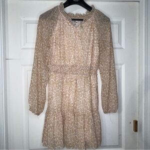 Art Class Cream and Brown Floral Long Sleeve Dress